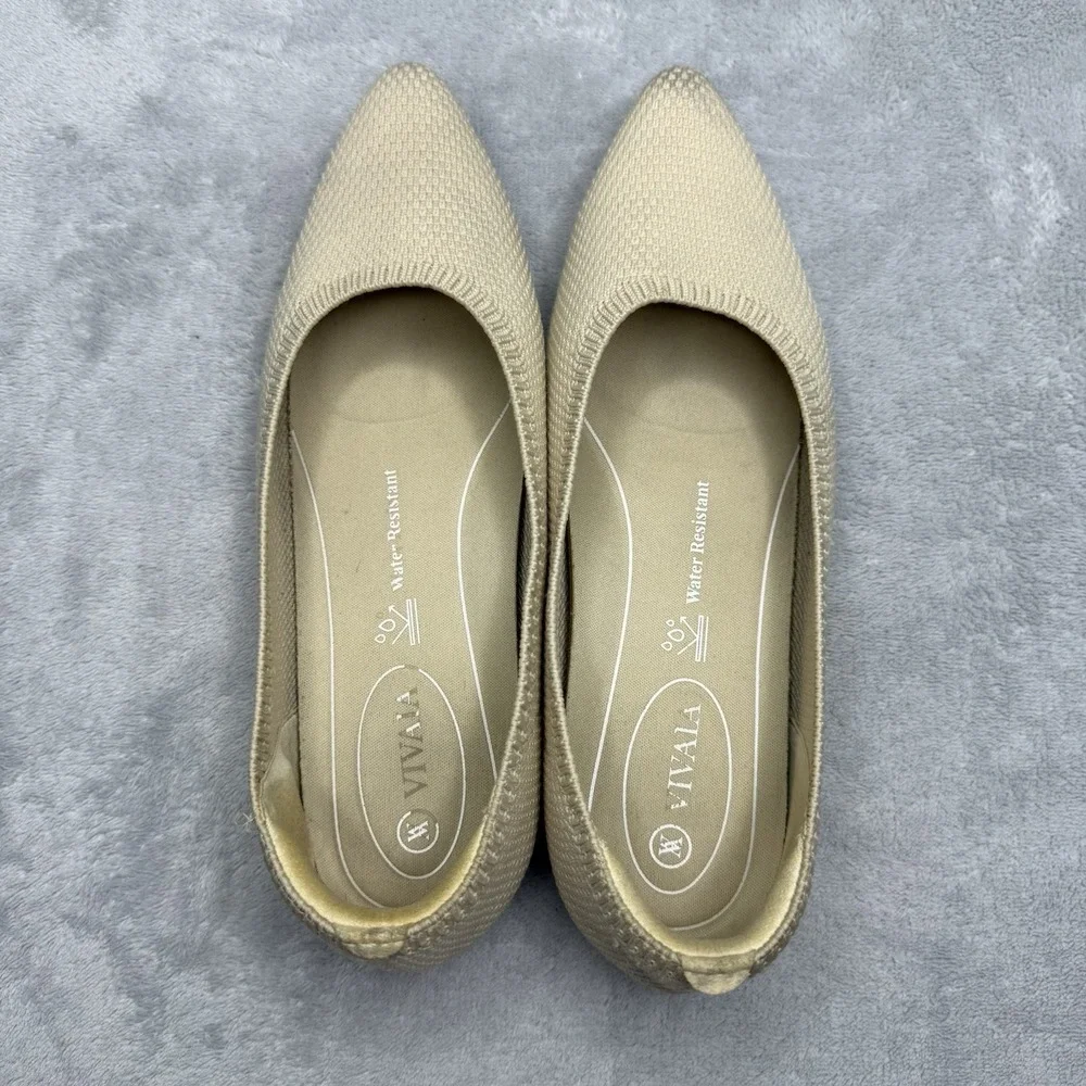 Vivaia Aria Pointed Toe Ballet Flats Beige Knit Water Resistant EU 37 US 7